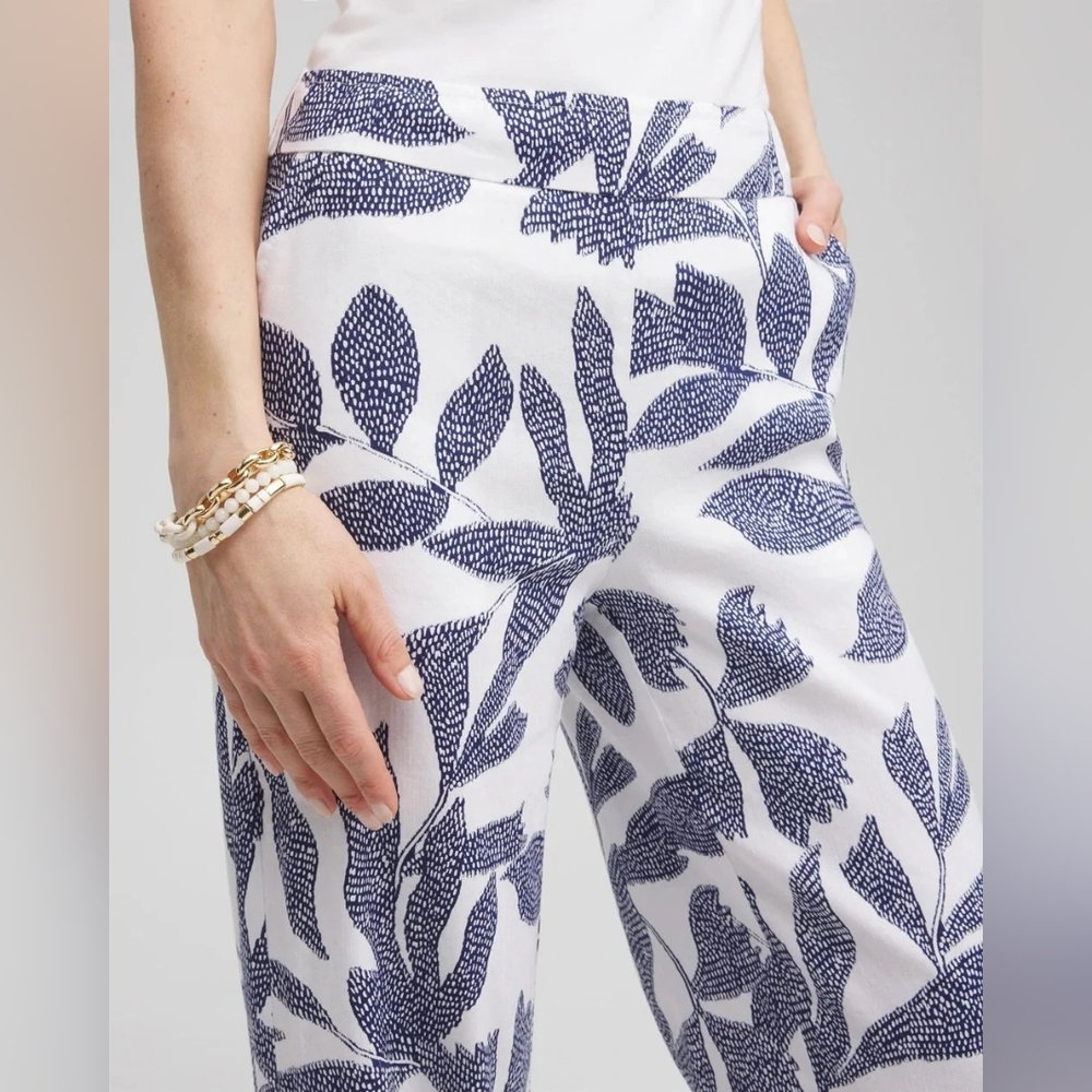 Chico's Linen Blend Leaf‎ Print Pants Wide Leg Size 16R